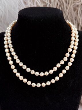 Vintage Marvella Faux Pearl Opera Length Necklace Gold Tone Clasp